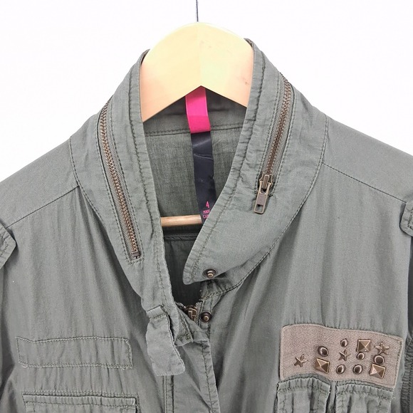 Pure Energy Olive Green Military Style Jacket Utility Gorpcore Sz 4X Studded - Picture 2 of 16